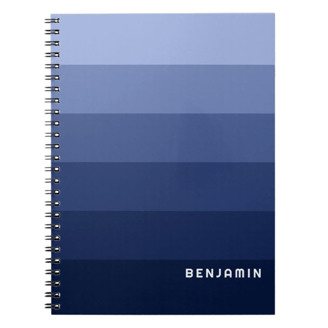 Retro Blue Stripes with Simple Sans Serif Name Notebook (Front)