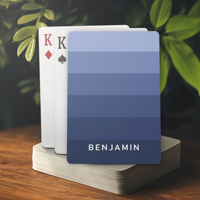 Retro Blue Stripes with Simple Sans Serif Name Poker Cards (Custom Playing Cards)