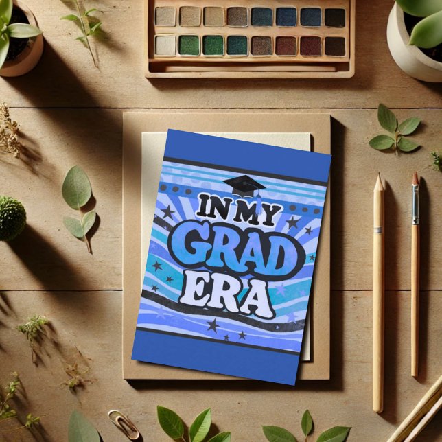 Retro Blue Stylish Fun In My Grad Era Quote Card (Creator Uploaded)