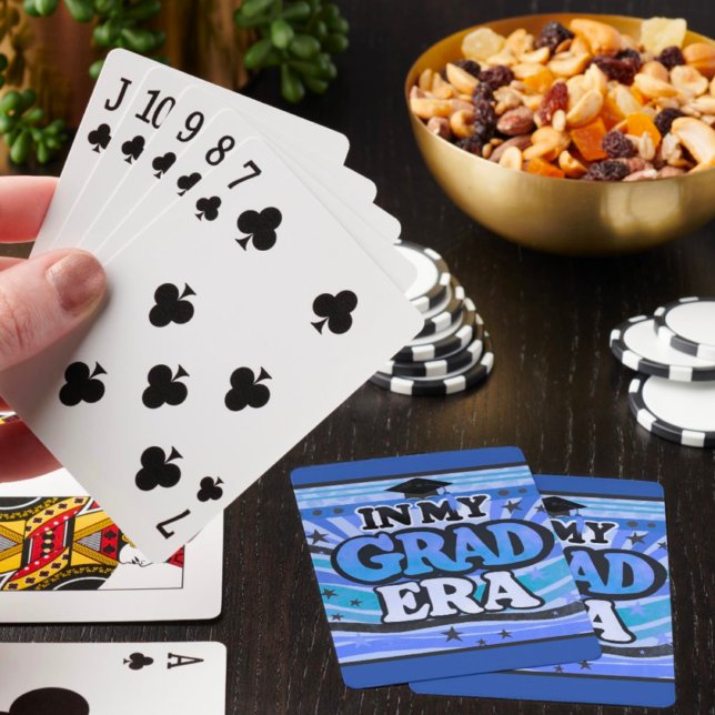 Retro Blue Stylish Fun In My Grad Era Quote Poker Cards (Creator Uploaded)