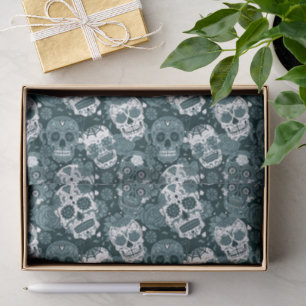 retro blue sugar skull floral ornamental pattern tissue paper