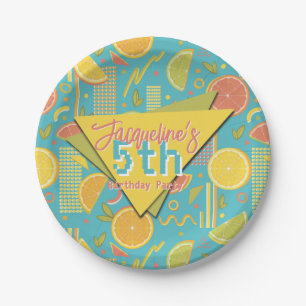 Retro Blue Summer Citrus Fruit Birthday Paper Plates