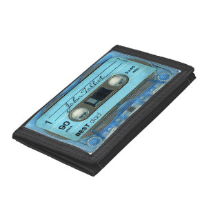 Retro Blue T4 Audiotape Cassette Best Dad Name W Tri-fold Wallet