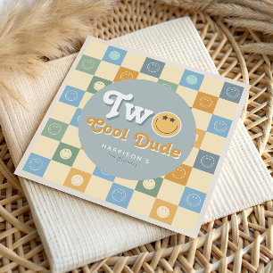 Retro Blue Two Cool Dude Boys 2nd Birthday Napkins