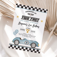Retro Blue Two Fast Race Car Boy 2nd Birthday