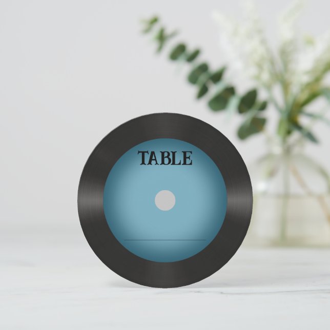 Retro Blue Vinyl Record Wedding Place Card (Standing Front)