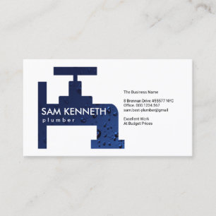Retro Blue Water Drop Faucet Plumbing Contractor Business Card