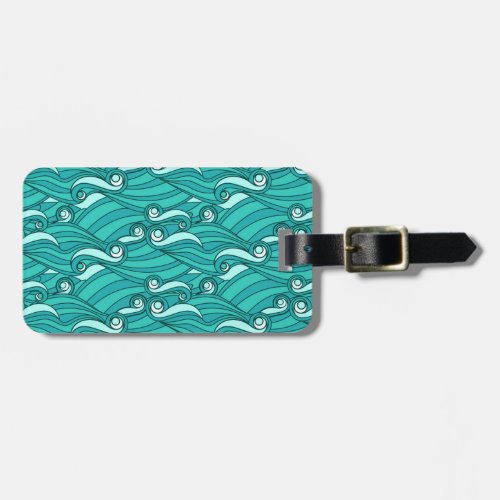 Retro blue waves doodle surf art luggage tag