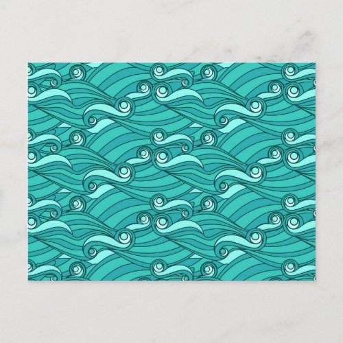 Retro blue waves doodle surf art postcard