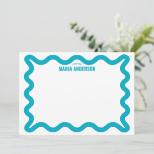 Retro Blue Wavy Border Personalised Note Card