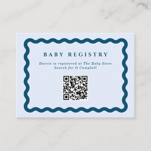 Retro Blue Wavy Frame Baby Registry QR Code Enclosure Card