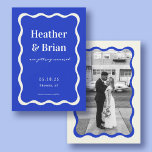 Retro Blue Wavy Squiggle Photo Wedding Save The Date<br><div class="desc">Retro Blue Wavy Squiggle Unique Photo Wedding Save The Date</div>