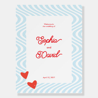 Retro Blue Wavy Wedding Welcome Sign