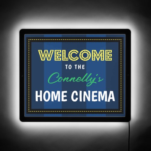 Retro Blue Welcome Family Home Cinema LED Sign