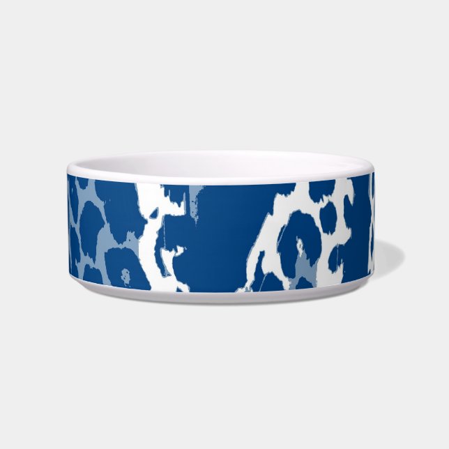 Retro blue white animal print texture of leopard bowl (Front)