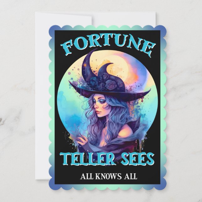 Retro Blue Witch Halloween Cards (Front)