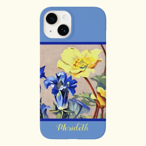 Retro Blue Yellow Alpine Gentains Botanical Art Case_Mate iPhone 14 Case