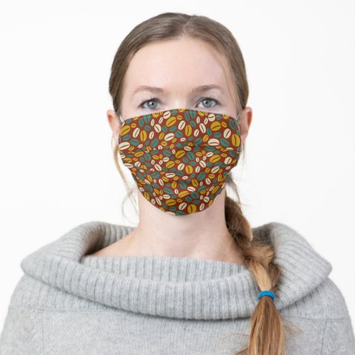 Retro Blue Yellow Brown Java Coffee Beans Pattern Adult Cloth Face Mask