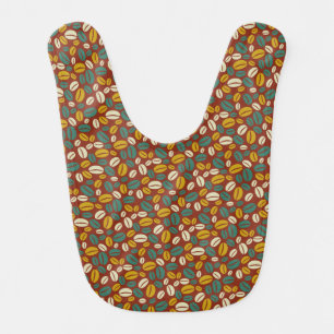 Retro Blue Yellow Brown Java Coffee Beans Pattern Baby Bib