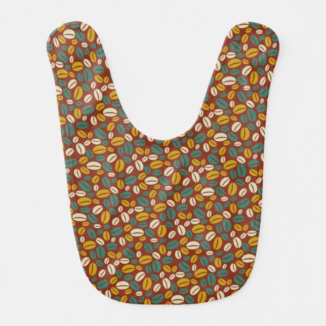 Retro Blue Yellow Brown Java Coffee Beans Pattern Baby Bib (Front)