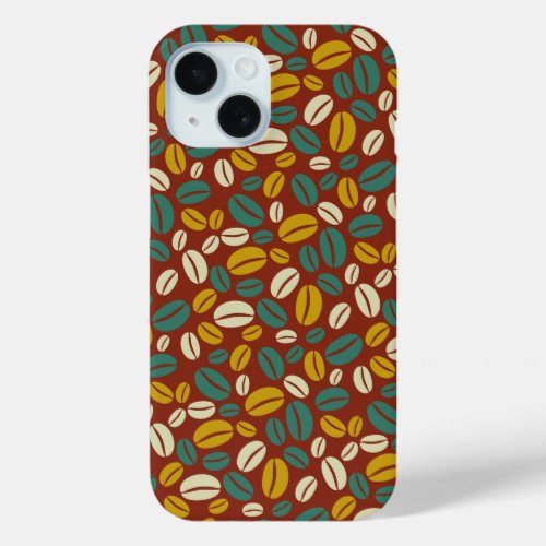 Retro Blue Yellow Brown Java Coffee Beans Pattern  iPhone 15 Case