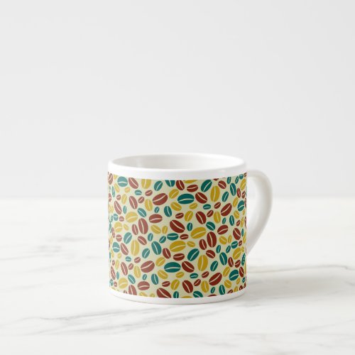 Retro Blue Yellow Brown Java Coffee Beans Pattern Espresso Cup