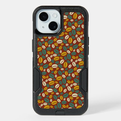 Retro Blue Yellow Brown Java Coffee Beans Pattern iPhone 15 Case