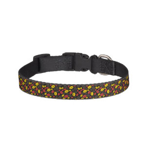 Retro Blue Yellow Brown Java Coffee Beans Pattern Pet Collar