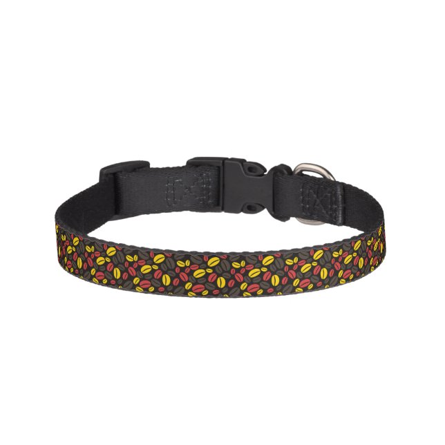 Retro Blue Yellow Brown Java Coffee Beans Pattern Pet Collar (Front)