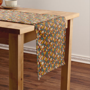 Retro Blue Yellow Brown Java Coffee Beans Pattern Short Table Runner