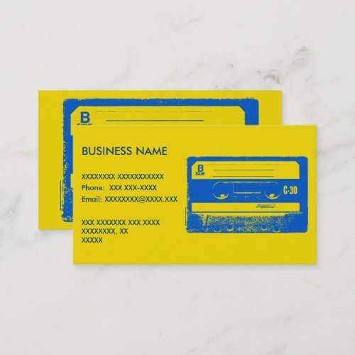 Retro Blue  Yellow Cassette Tape Business Card