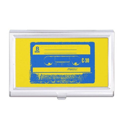 Retro Blue  Yellow Cassette Tape Business Card Case