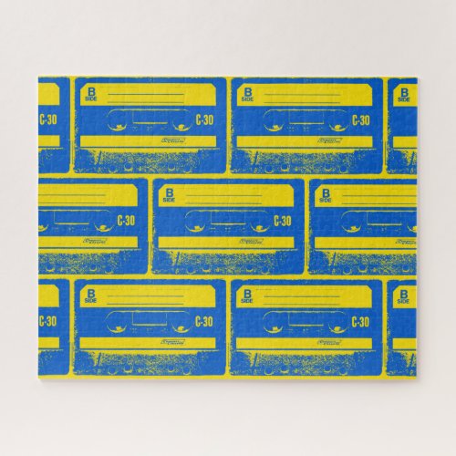 Retro Blue  Yellow Cassette Tape Jigsaw Puzzle