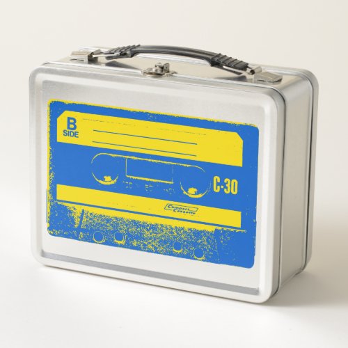 Retro Blue  Yellow Cassette Tape Metal Lunch Box