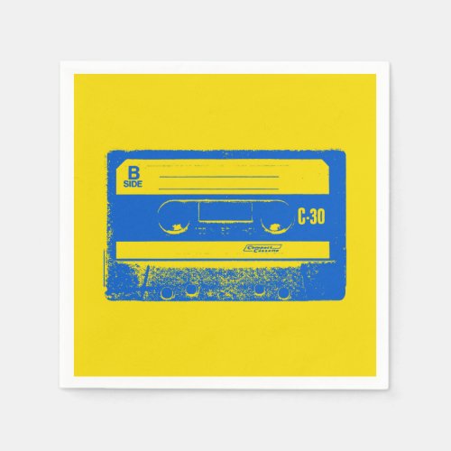 Retro Blue  Yellow Cassette Tape Napkins