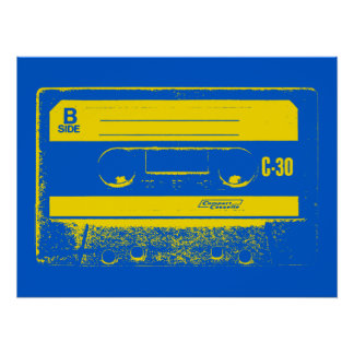 Retro Blue & Yellow Cassette Tape Poster