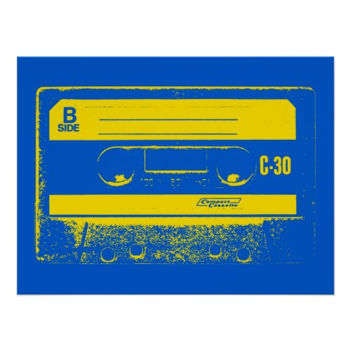 Retro Blue  Yellow Cassette Tape Poster