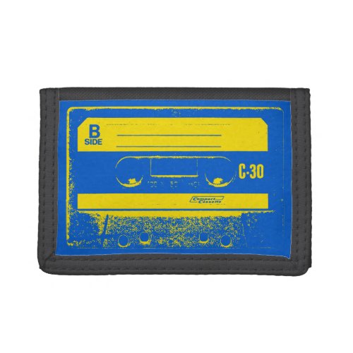 Retro Blue  Yellow Cassette Tape Trifold Wallet