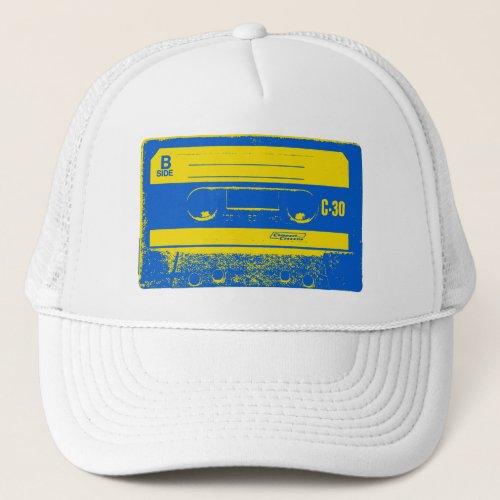 Retro Blue  Yellow Cassette Tape Trucker Hat