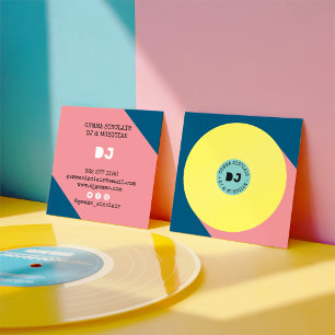 Retro blue yellow modern music dj vinyl musician square business card