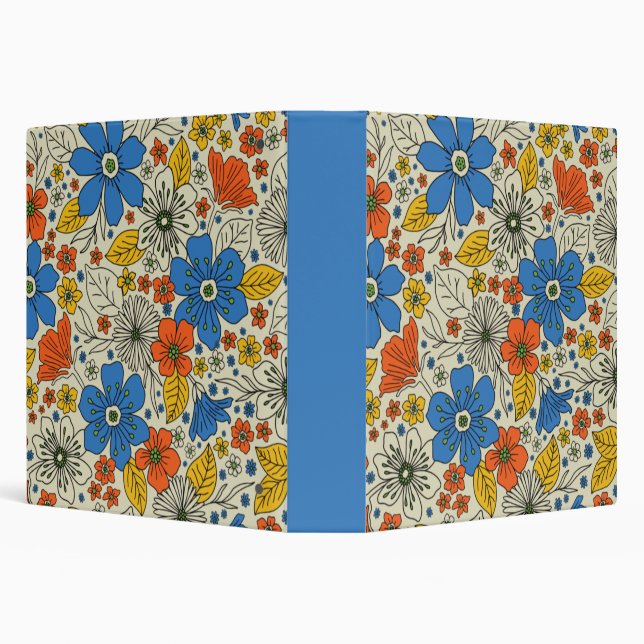 Retro Blue, Yellow & Orange Floral 3 Ring Binder (Background)
