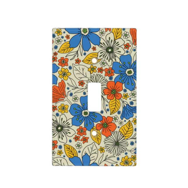 Retro Blue, Yellow & Orange Floral Light Switch Cover (Front)