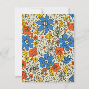 Retro Blue, Yellow & Orange Floral Note Card