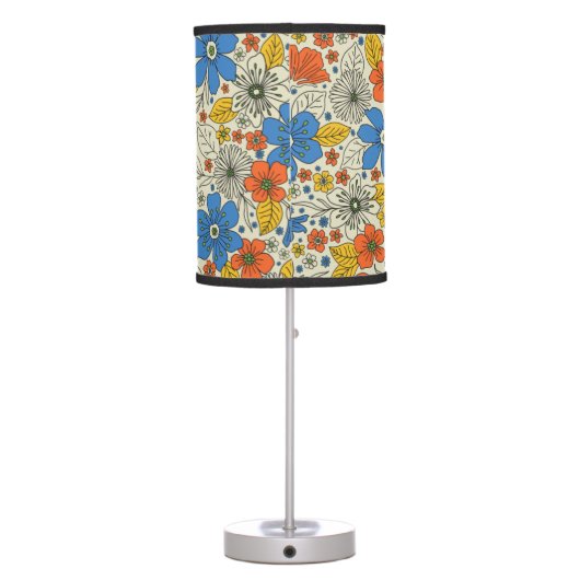 Retro Blue, Yellow & Orange Floral Table Lamp (Back)