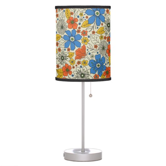Retro Blue, Yellow & Orange Floral Table Lamp (Left)