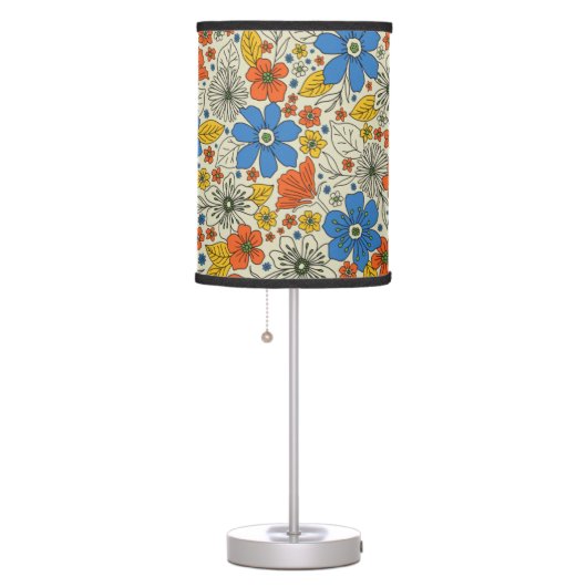 Retro Blue, Yellow & Orange Floral Table Lamp (Right)