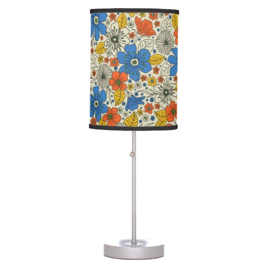 Retro Blue, Yellow & Orange Floral Table Lamp (Front)