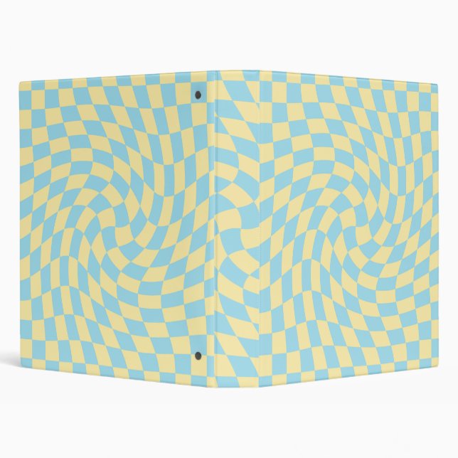 Retro Blue Yellow Pastel Warped Checkerboard  3 Ring Binder (Background)