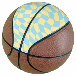 Retro Blue Yellow Pastel Warped Checkerboard Basketball