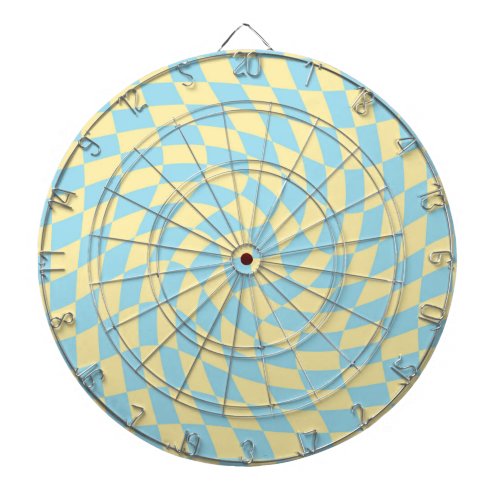 Retro Blue Yellow Pastel Warped Checkerboard  Dart Board